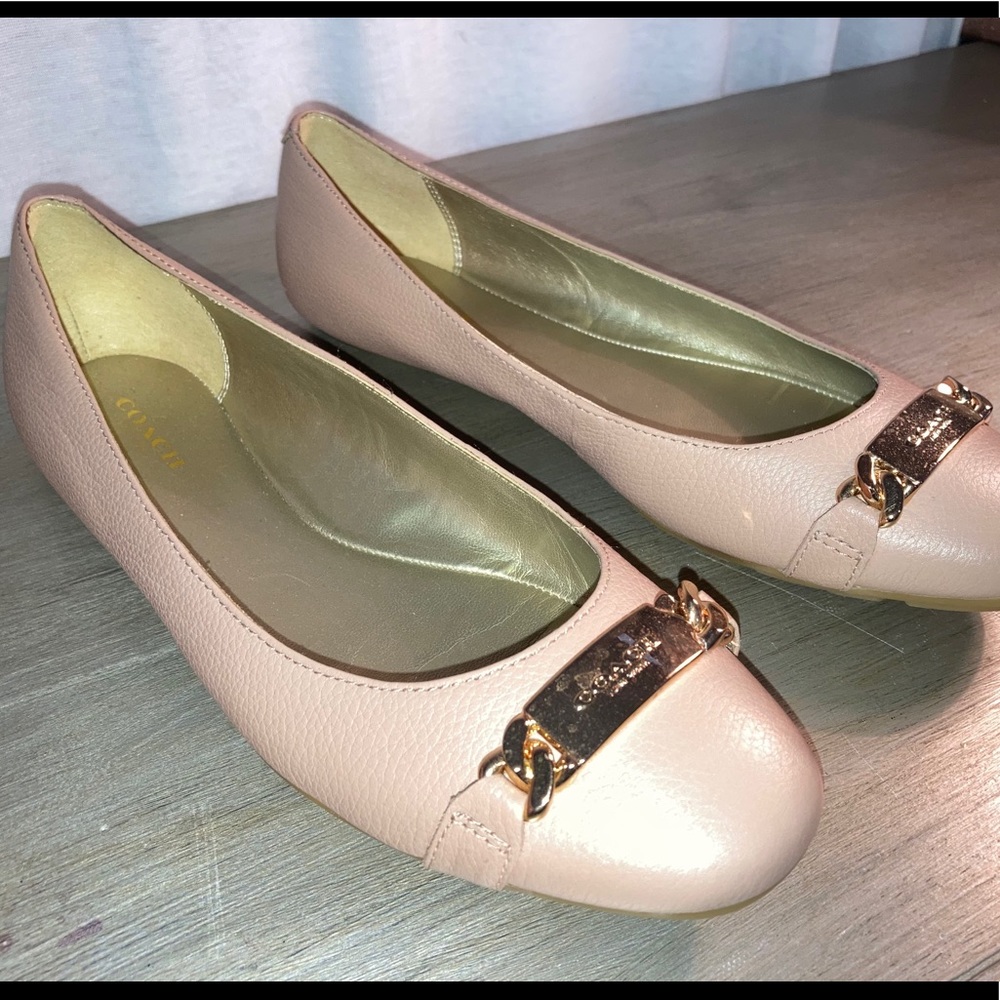 coach leather flats with rose gold accents